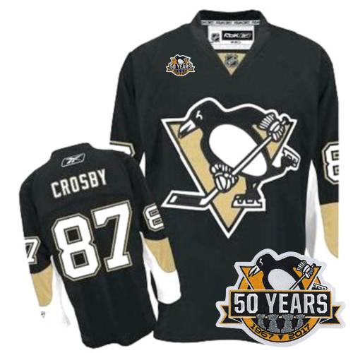 Penguins #87 Sidney Crosby Black 50th Anniversary Stitched NHL Jersey - Click Image to Close